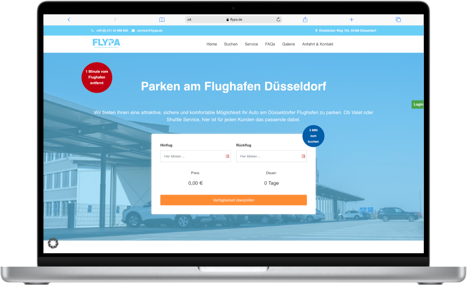 Screenshot der Webseite FLYPA