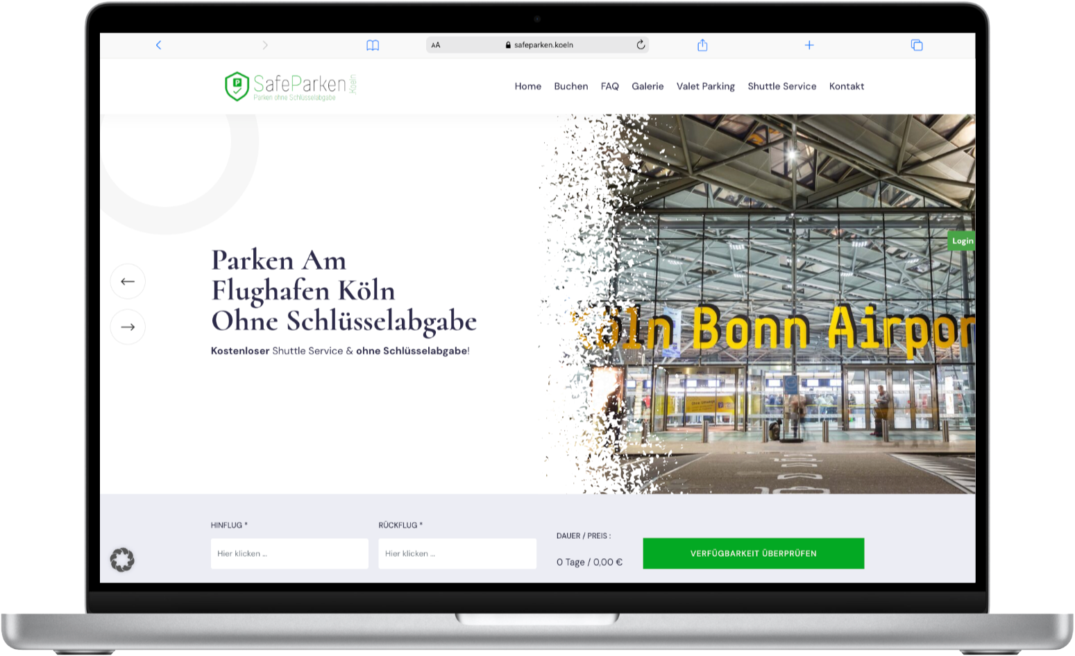 Screenshot der Webseite Safe Parken Köln